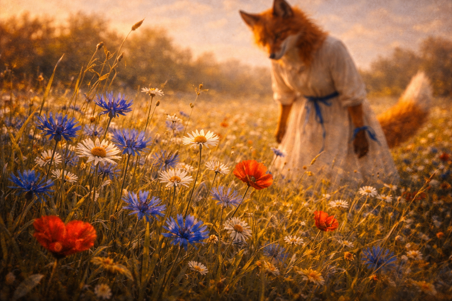 Wildflowers with Foxyana in sunlight — the Fox and the Crane, reciprocity requires knowing how the other receives